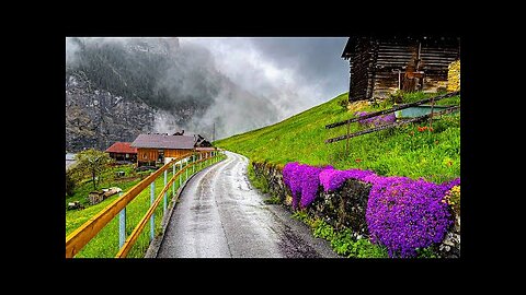 summer Refreshing rain in Brienz, Switzerland 🇨🇭 Swiss village 4K