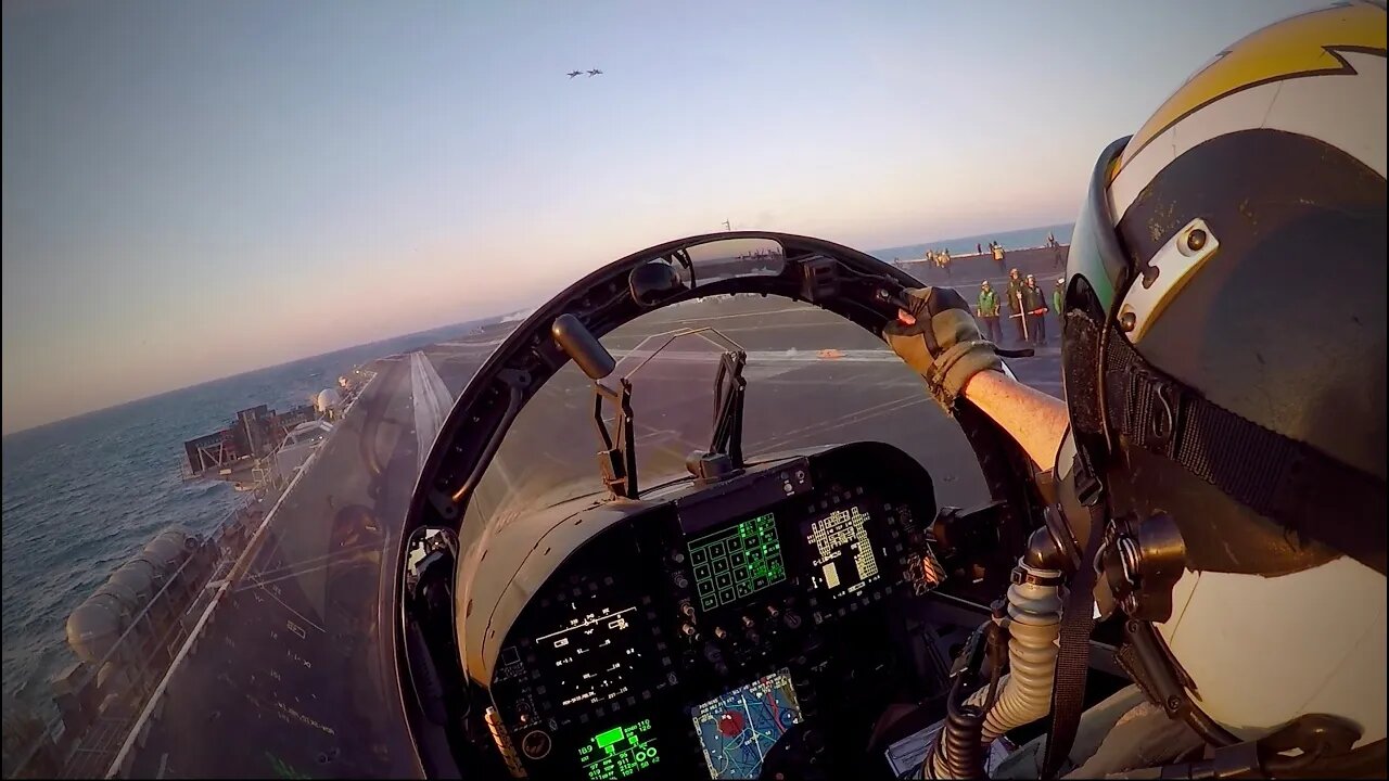 PINKY CATAPULT LAUNCH - US Navy Waist Cat Shot and Flight Deck Operations - EA-18G Cockpit View