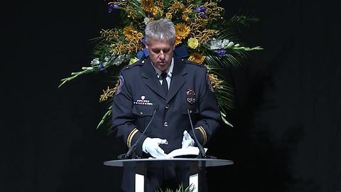 IMPD Lt. Michael Bruin delivers remembrance at funeral for Deputy Chief James Waters