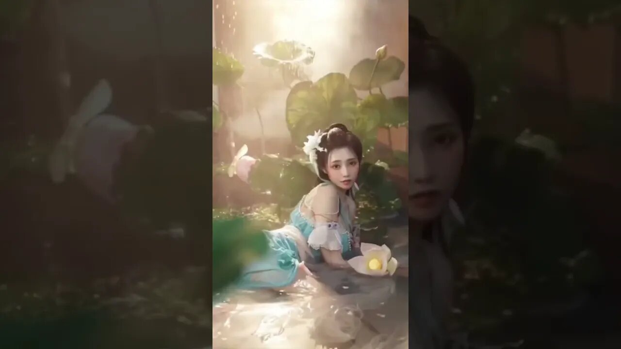 Lovely Chinese Girls In Traditional Clothes Relax Together In A Pool