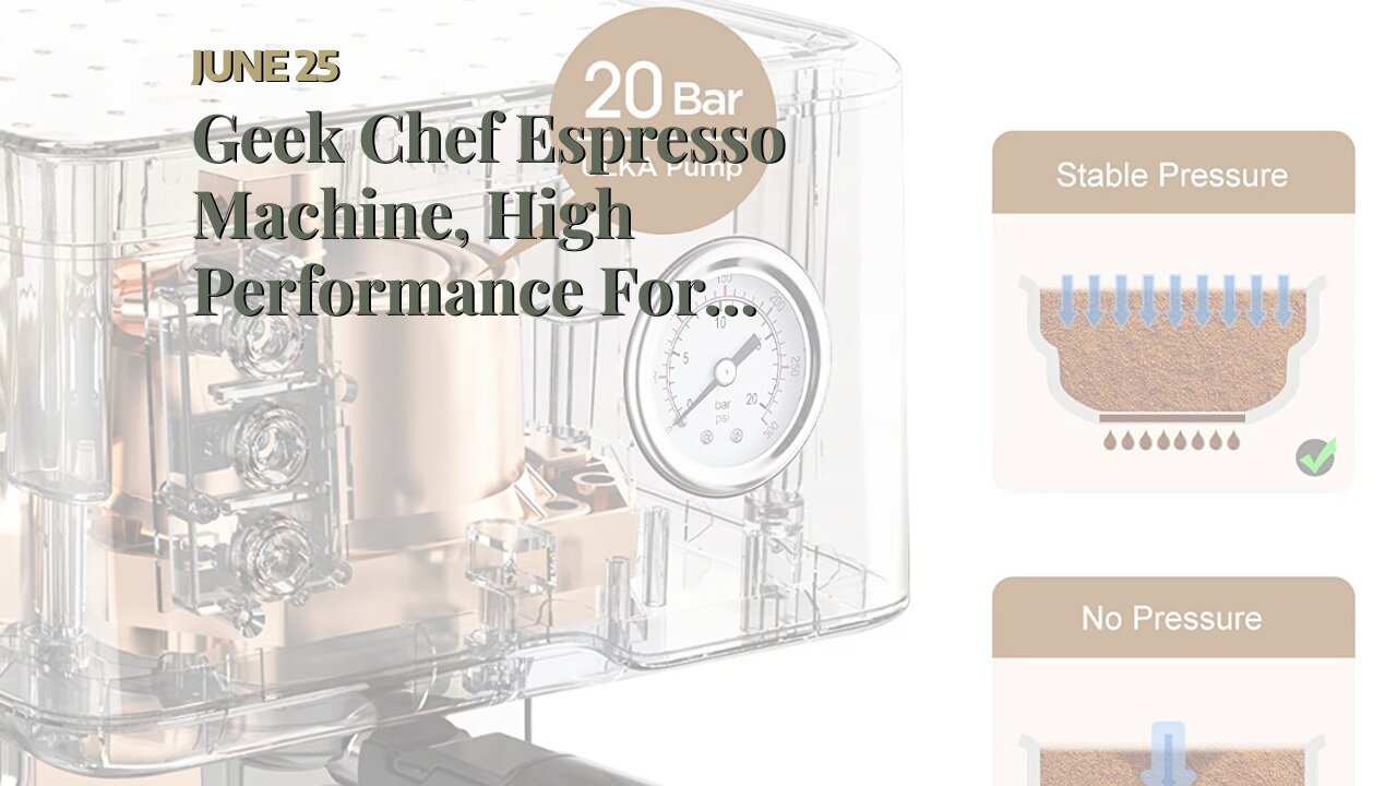 Geek Chef Espresso Machine, High Performance For Espresso, Cappuccino, Latte, Machiato, Semi-Au...