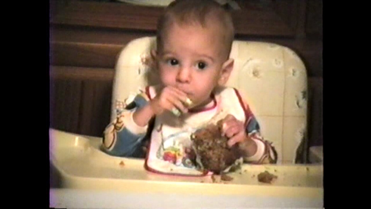 Baby Entertains Family with Birthday Cake 1988