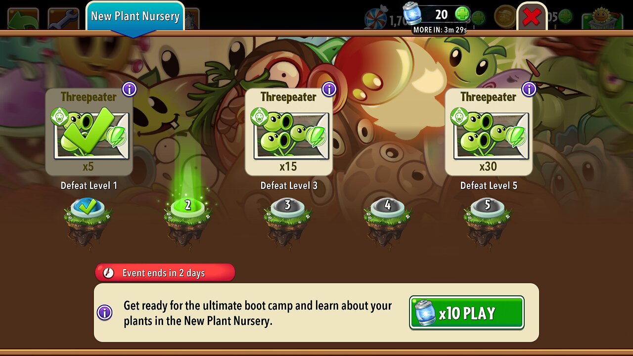 Plants vs Zombies 2 - Plant Nursery - Threepeater - November 2024