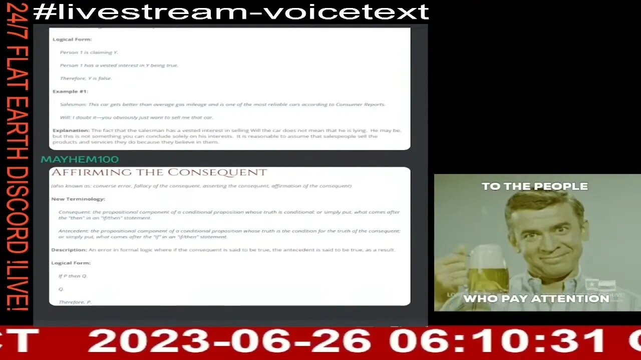 24/7 Flat Earth Discord Channel - Mayhem Talks "Fallacies"