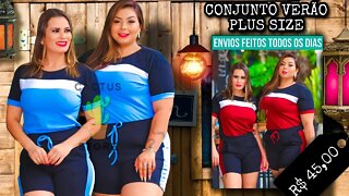 🛍️ CONJUNTO FEMININA PLUS SIZE MANGUINHA MALHA CREPE VERÃO