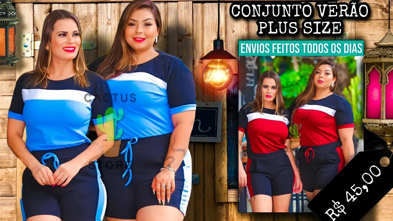 🛍️ CONJUNTO FEMININA PLUS SIZE MANGUINHA MALHA CREPE VERÃO