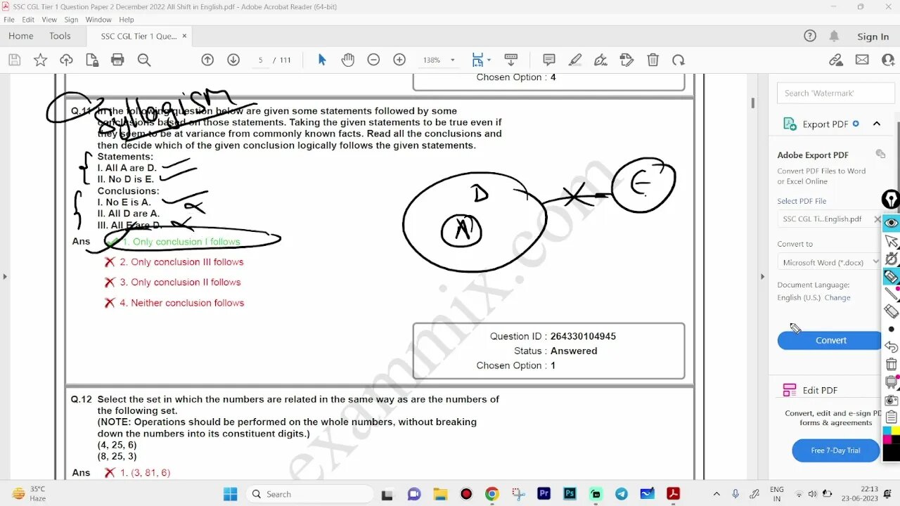 SSC CGL Tier 1 2022 (2nd December Shift 1) Reasoning Solutions MEWS #ssc