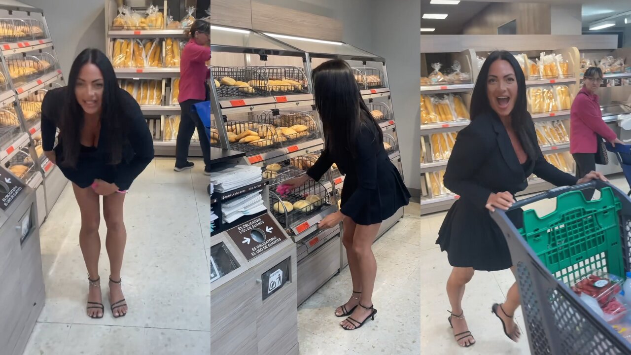 Woman Takes Off Her Underwear And Puts it in a Food Tray at a Supermarket