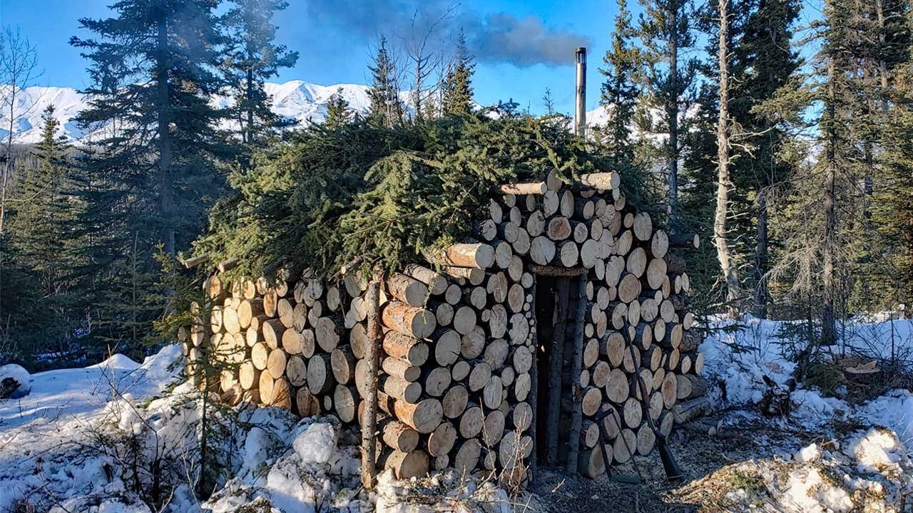 Building & Camping in a Bushcraft Log Cabin in the Alaskan Bush