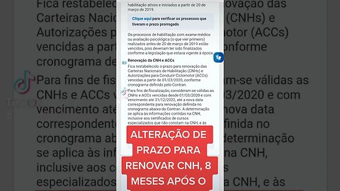 ALTERAÇÃO DE PRAZO PARA RENOVAR CNH