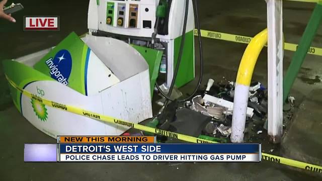 Police chase ends with suspect crashing into gas pump in Detroit