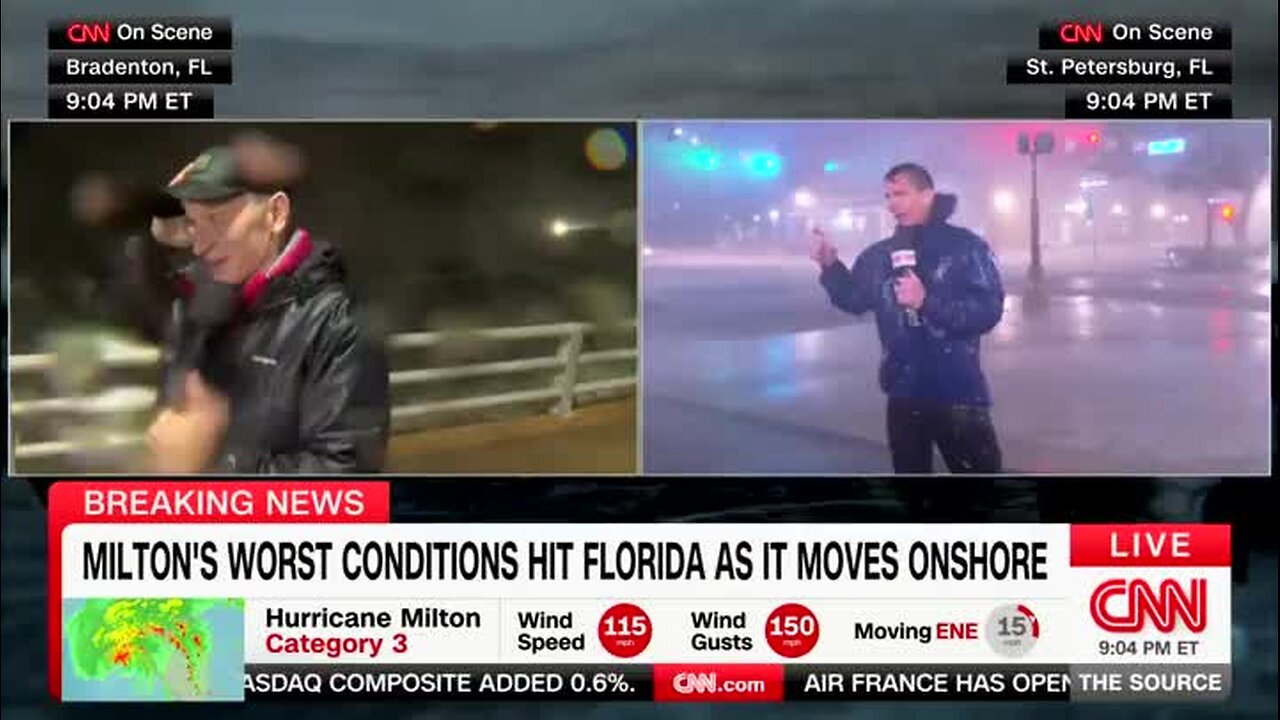 Anderson Cooper Gets Hit by Flying Debris Covering Hurricane Milton