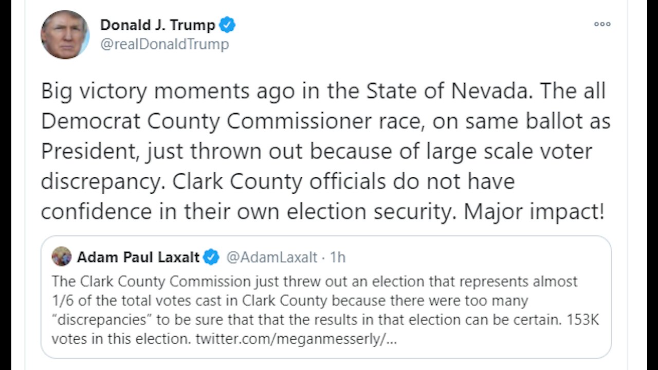 President Trump tweets about Clark County Commission election results