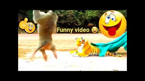 Funny Monkey Prank Video/Fake Tiger vs Real Monkey.