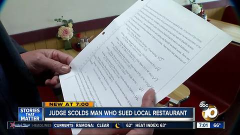 Judge scolds man who sued El Cajon restaurant