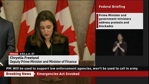 CANADIAN DEPUTY PM: To freeze/suspend freedom convoy protester bank accounts