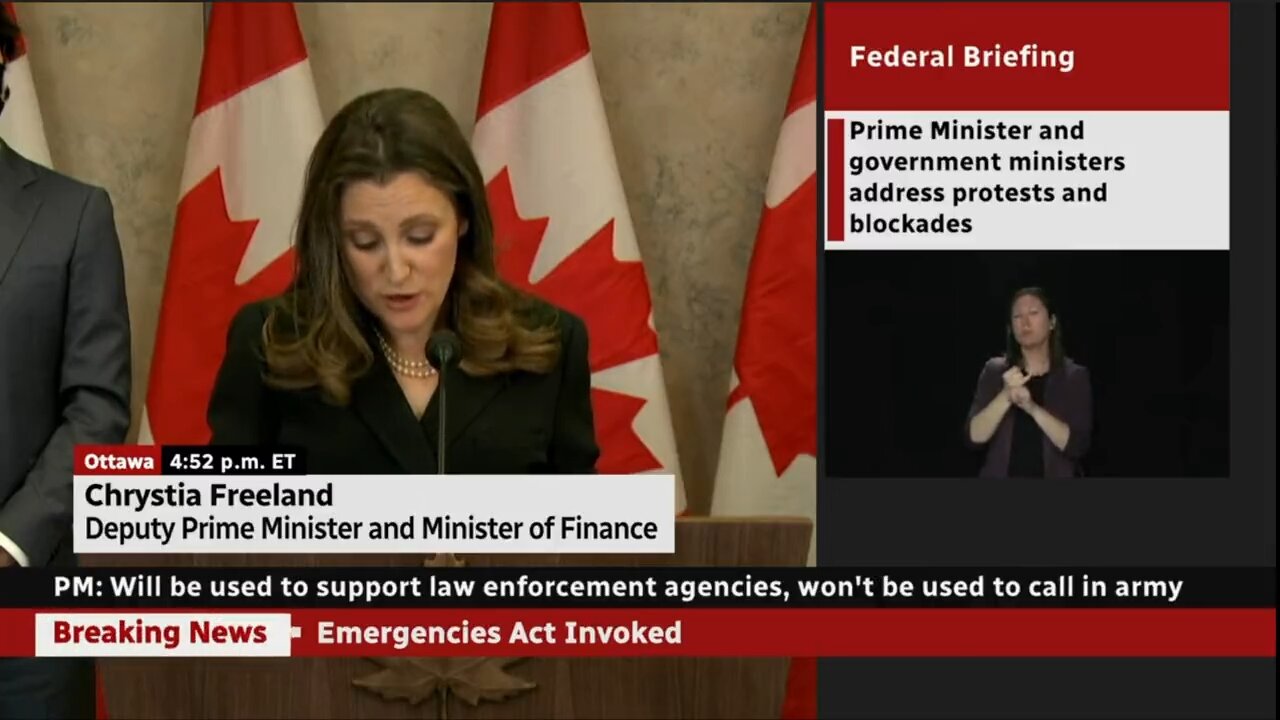 CANADIAN DEPUTY PM: To freeze/suspend freedom convoy protester bank accounts