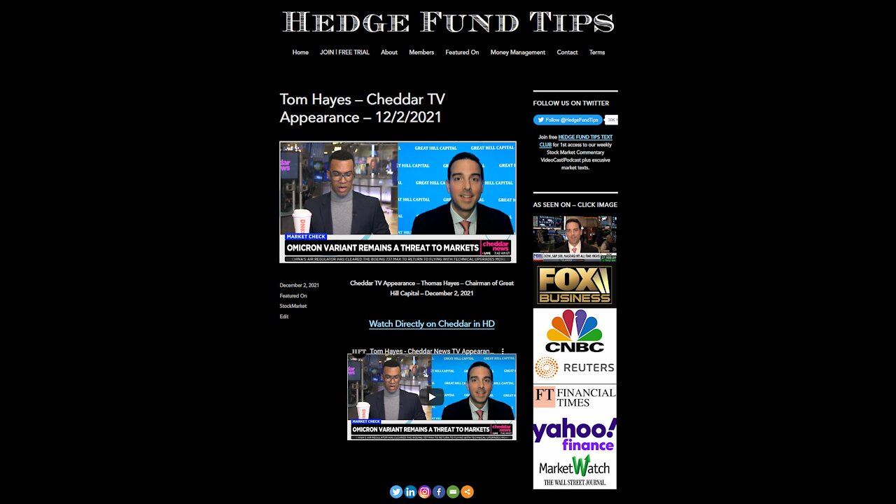 Hedge Fund Tips with Tom Hayes - VideoCast - Episode 111 - December 2, 2021