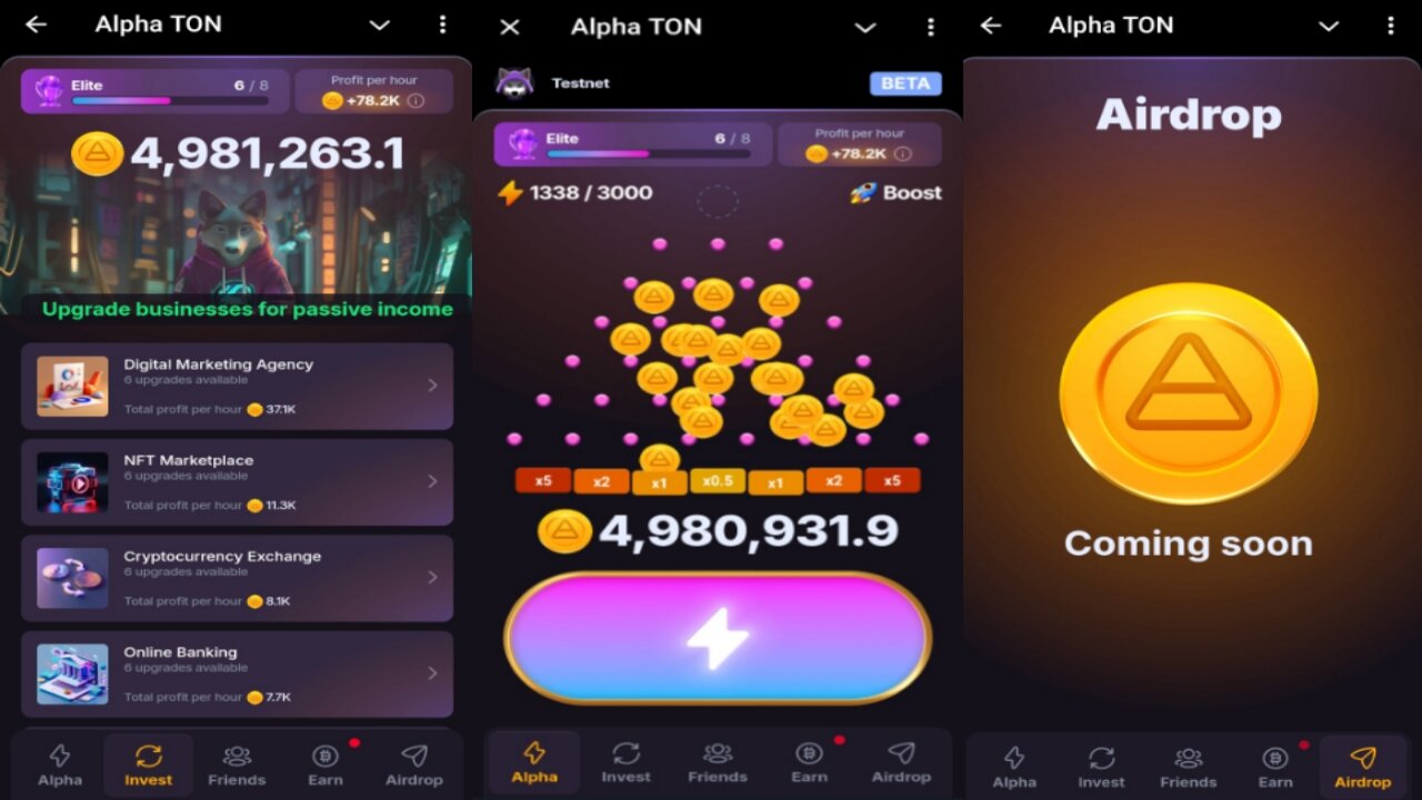 Alpha TON | Tap To Earn , Play Mini-games And Invest To Get More Passive Gains | Telegram Crypto Bot