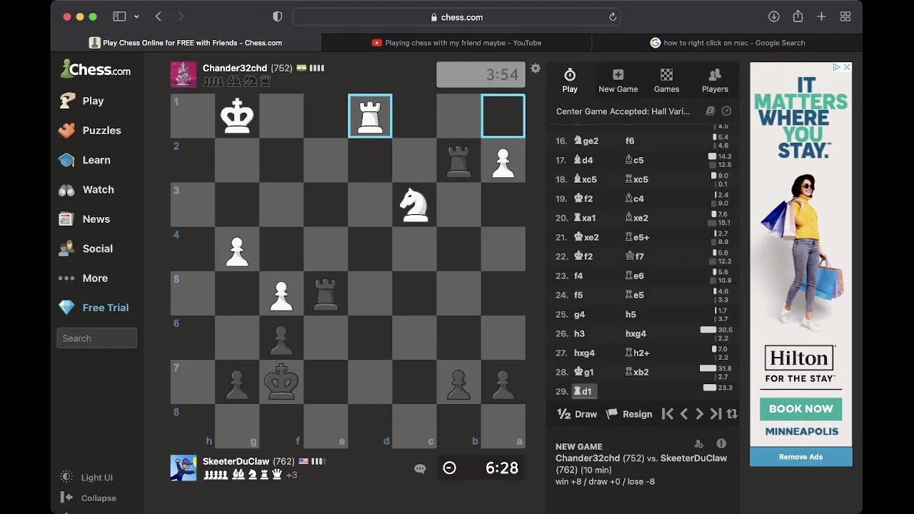 Playing chess with my friend maybe