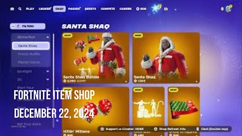 Fortnite Item Shop|December 22, 2024(*New* Santa Shaq Bundle & Lamborghini Urus SE)