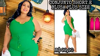 ✔️ SHORT E BLUSA CREPE DUNA PLUS SIZE COM DETALHES CONJUNTO