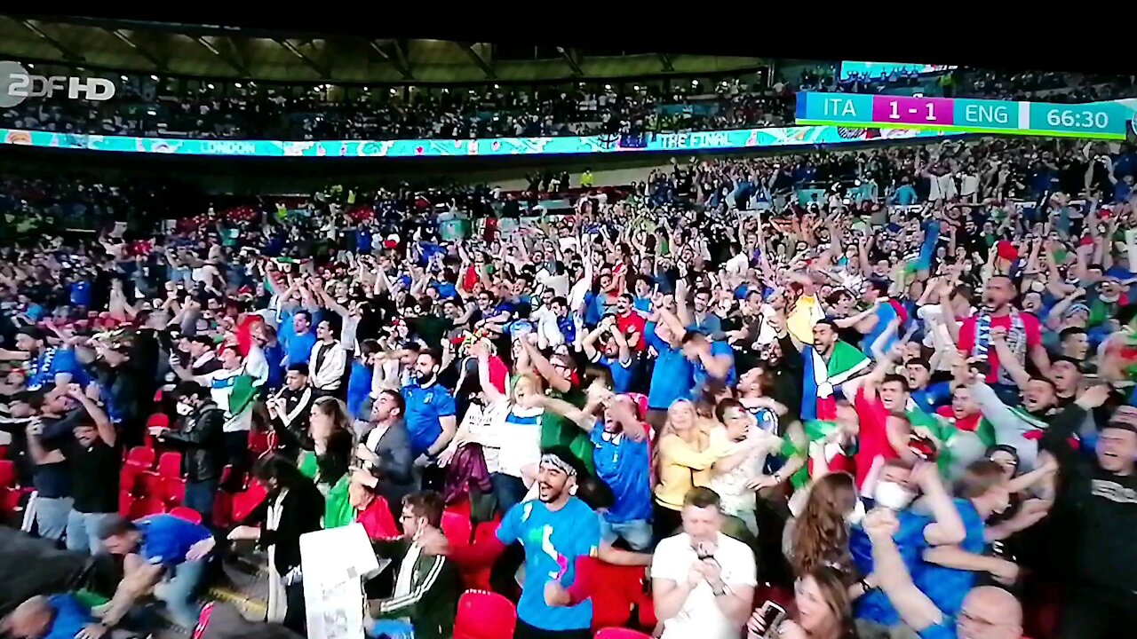 Italian fan "dives" during celebration