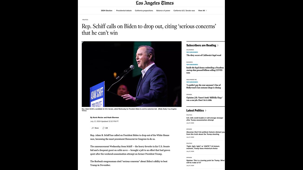US Rep. Schiff calls on Biden to end reelection bid | REUTERS