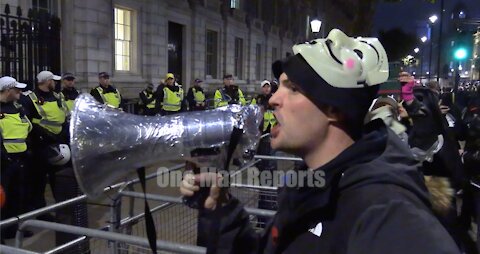 Million Mask March outside Downing Street.