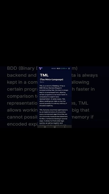 67 TML (Tau Meta-Language) 💎#shorts #TauNet #TML #Datalog #BDD #BinaryDecisionDiagram
