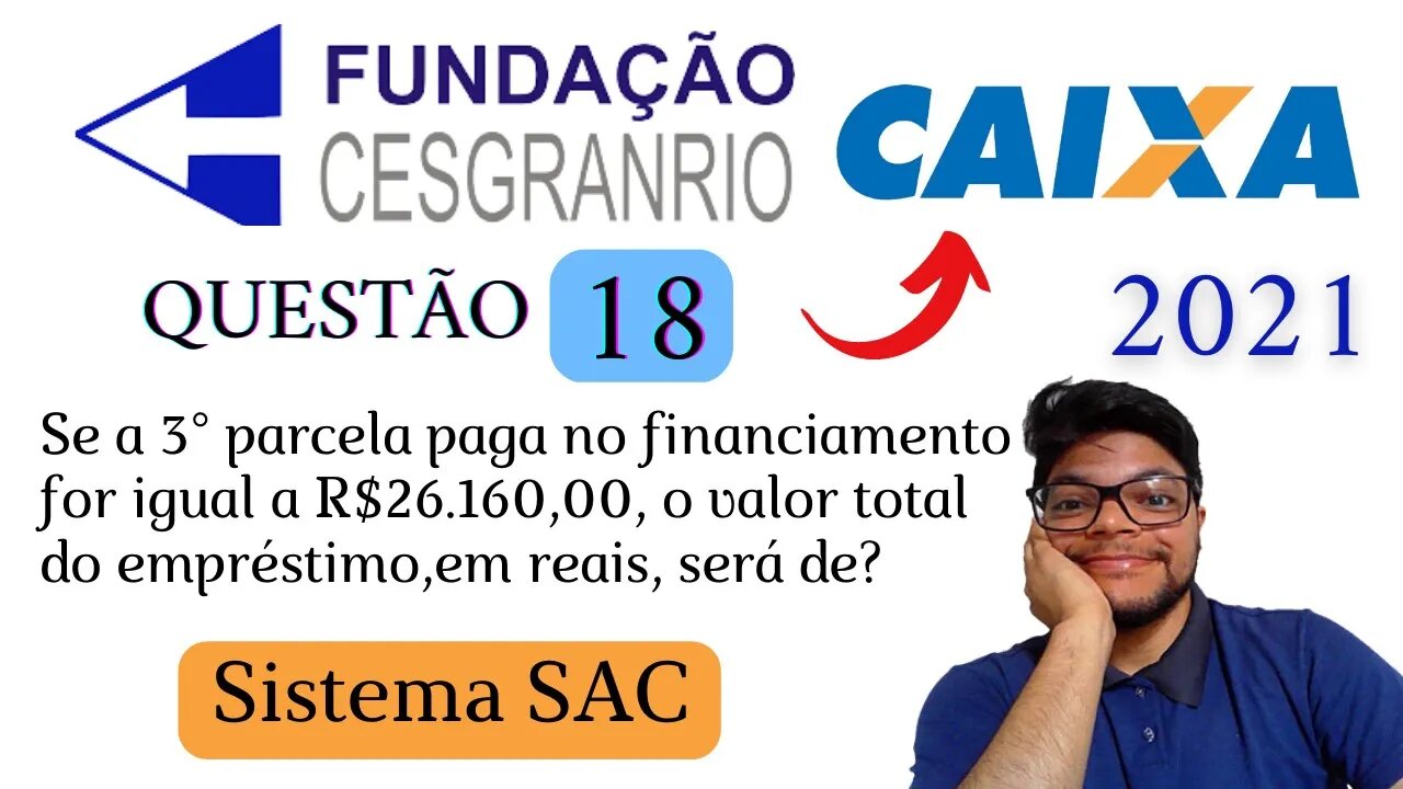 Questão 18 da CAIXA 2021 (Banca Cesgranrio) Emprestimo pelo sistema SAC