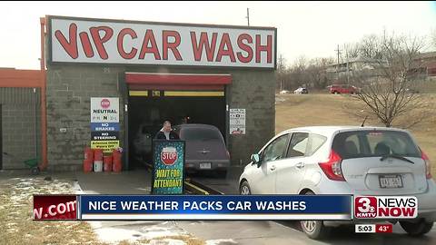 Car washes are packed as nice weather rolls in