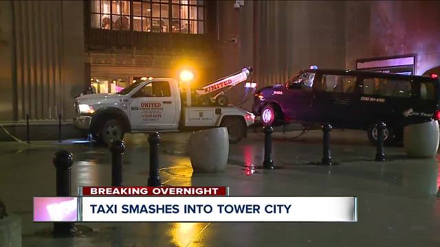Taxi van smashes into front doors of Tower City overnight