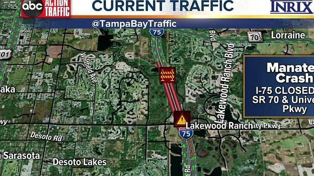 I-75 in Bradenton shut down due to overturned tanker