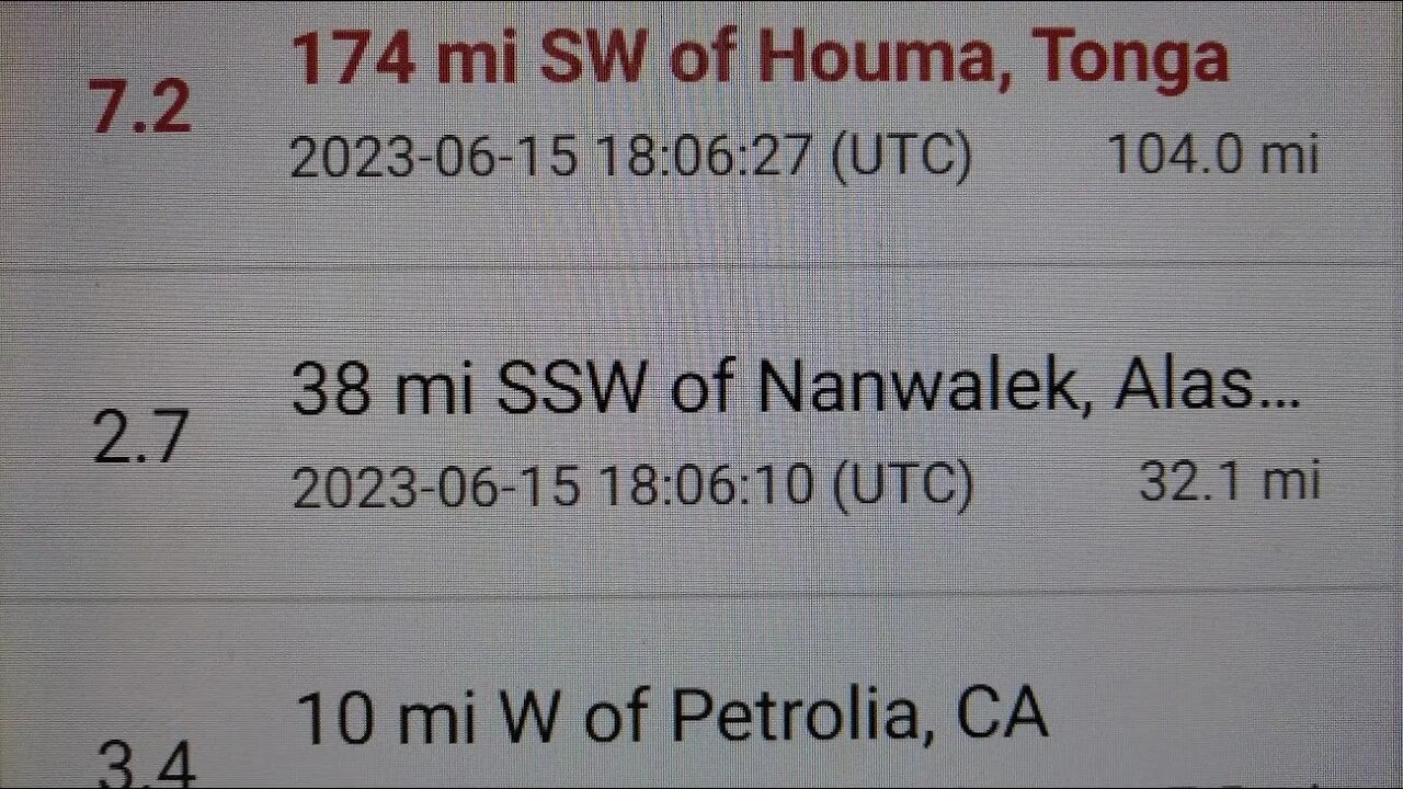 7.0 Earthquake Tonga Upgraded To A 7.2. 6/15/2023