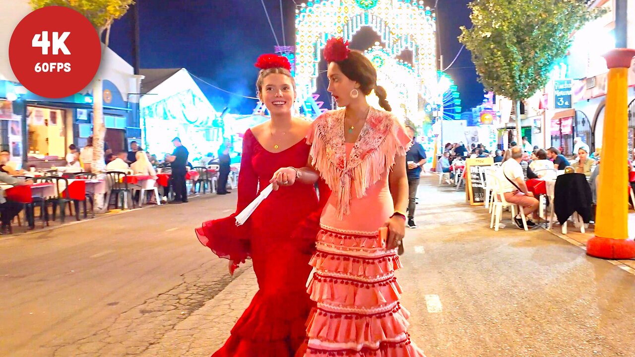 Feria del Rosario Fuengirola City Night Walk, Spain [4K 60FPS]