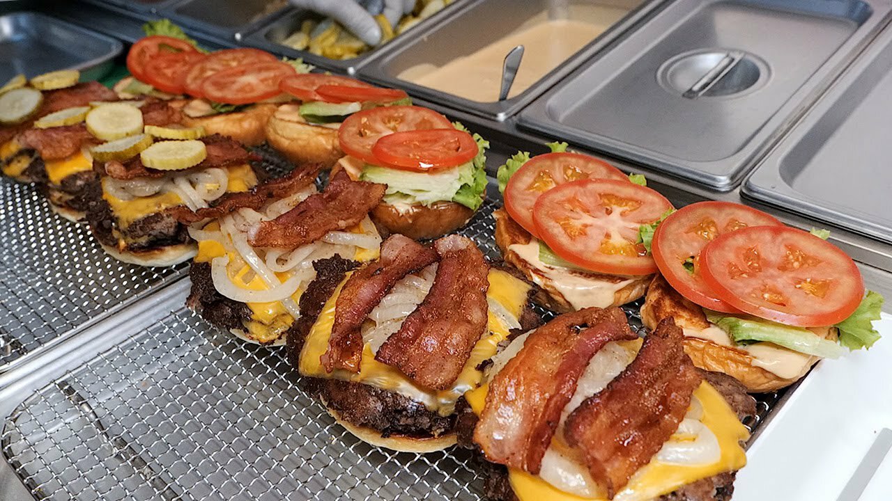 American style burger with double cheese and bacon - Korean burger