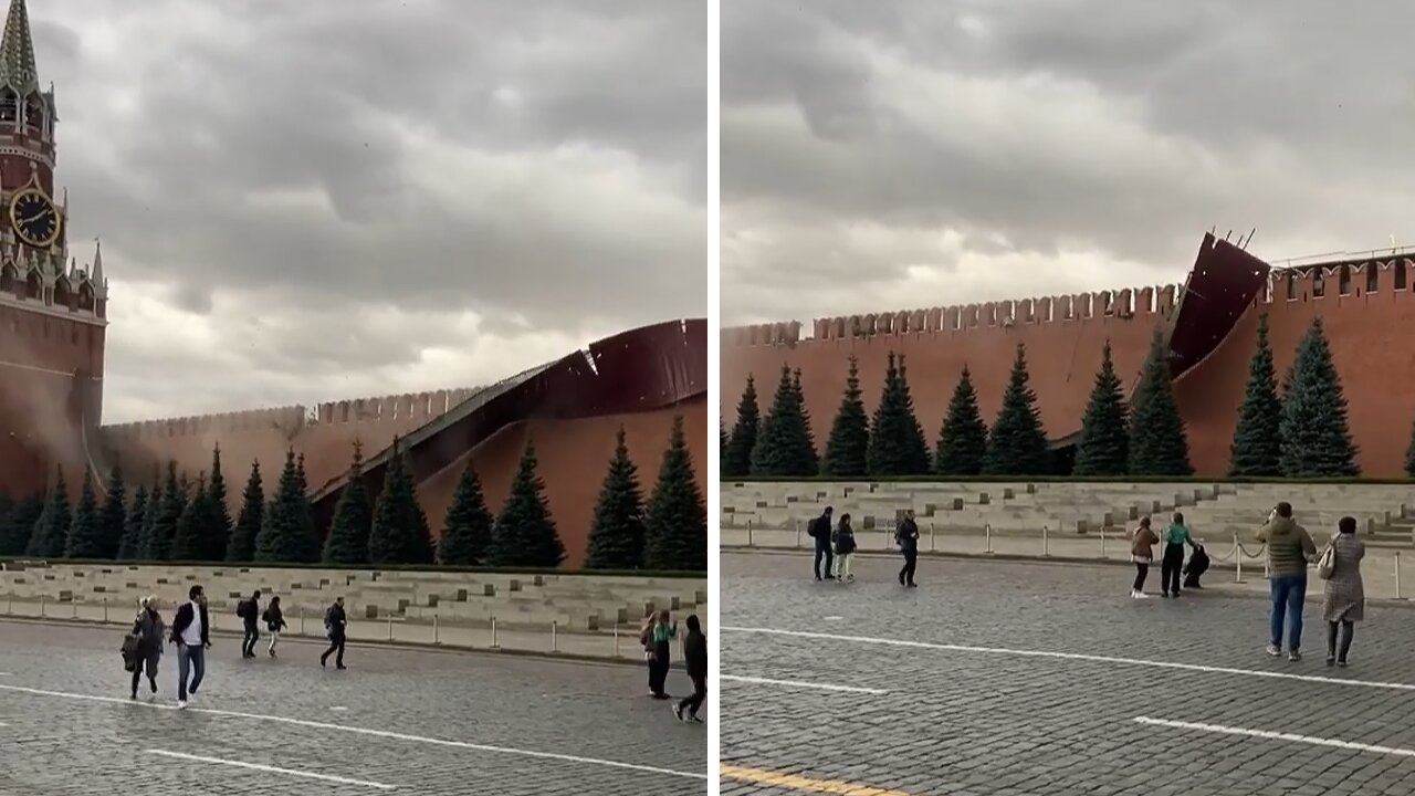 Massive fence falls off wall in Moscow