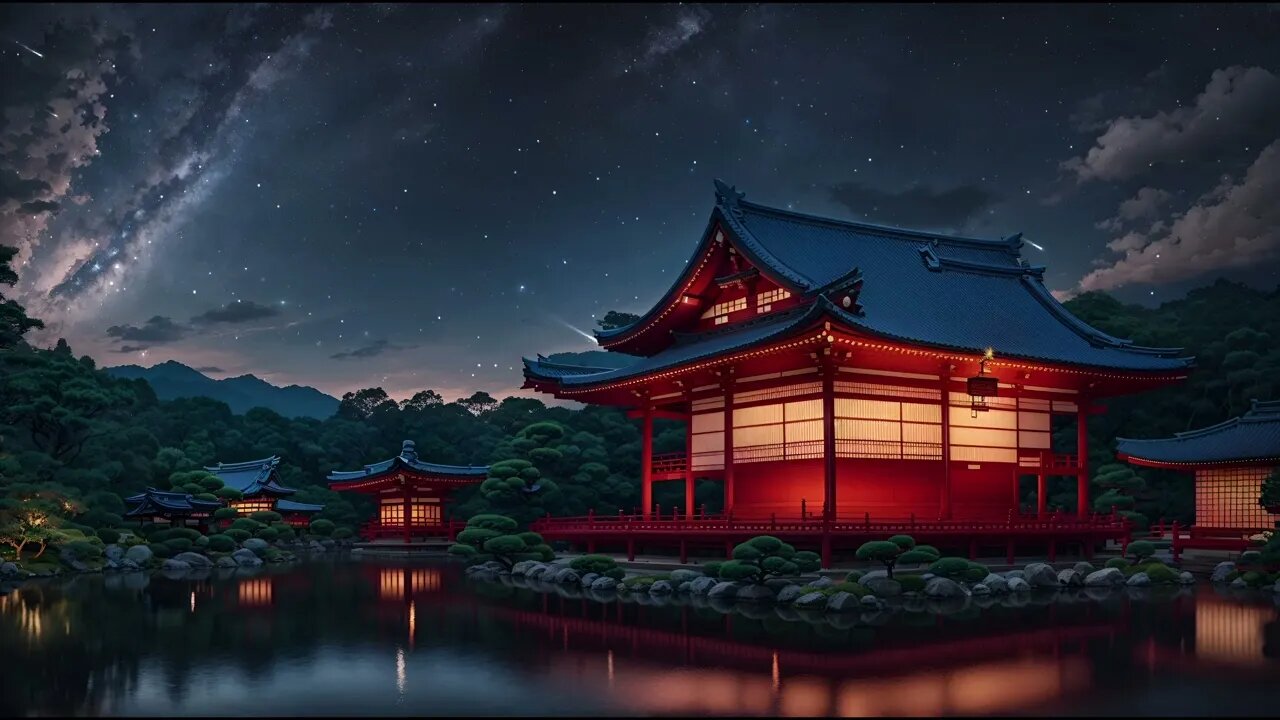 Starry Night Sanctuary: Japanese Temple & Ambient Meditation Music for Deep Sleep 🌟🏯🎶