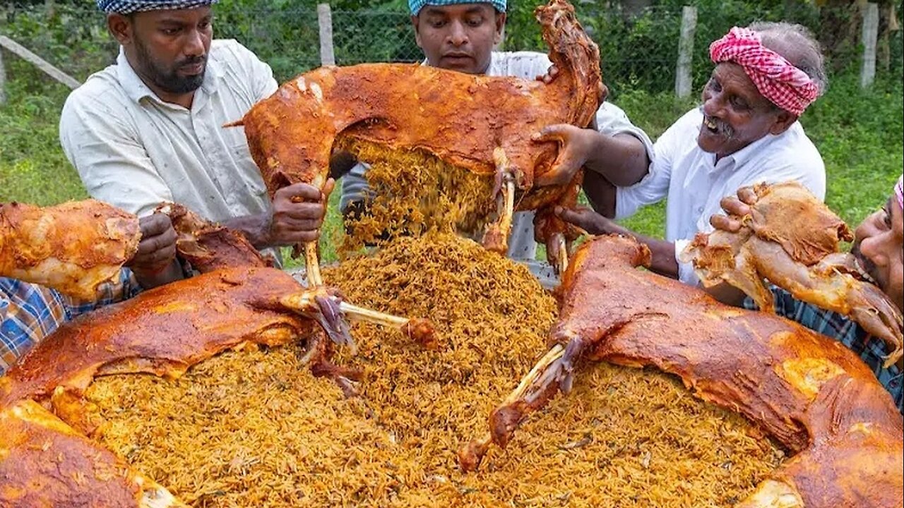 Inside mutton Biryani full goat mutton cooking with steffend Biryani