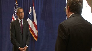 Former President Obama returns to campaign in Cleveland