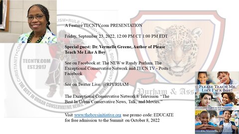 Special guest: Dr. Vermelle Greene, Author, Please Teach Me Like a Boy