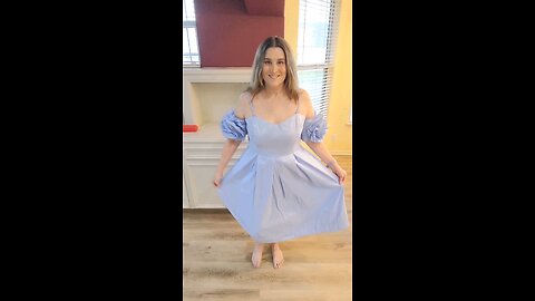 I'm trying on a blue dress I bought from New York & Company!