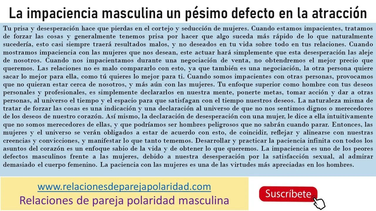 La impaciencia masculina un pésimo defecto en la atracción