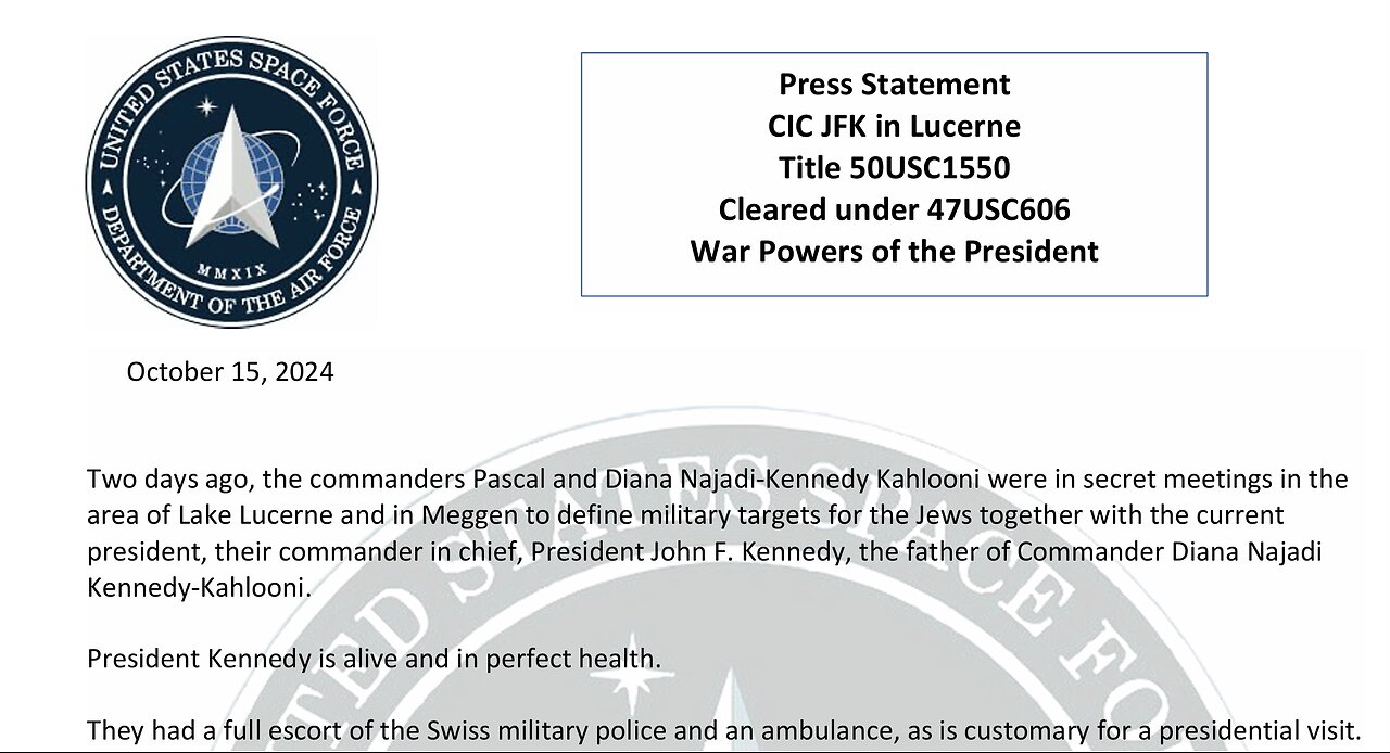 Press Statement CIC JFK in Lucerne Title 50USC1550 Cleared under 47USC606