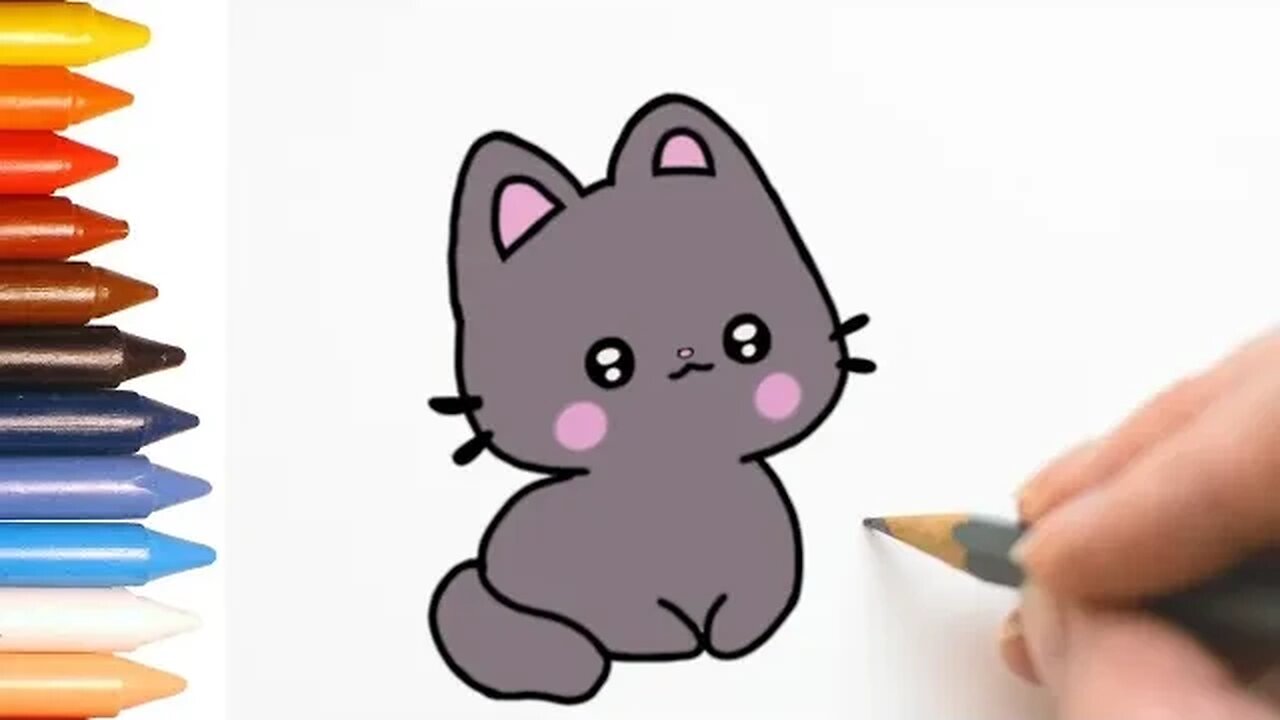 COMO DESENHAR GATO CINZA KAWAII - FÁCIL