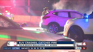 SUV crashes and catches fire in Fort Myers early Monday