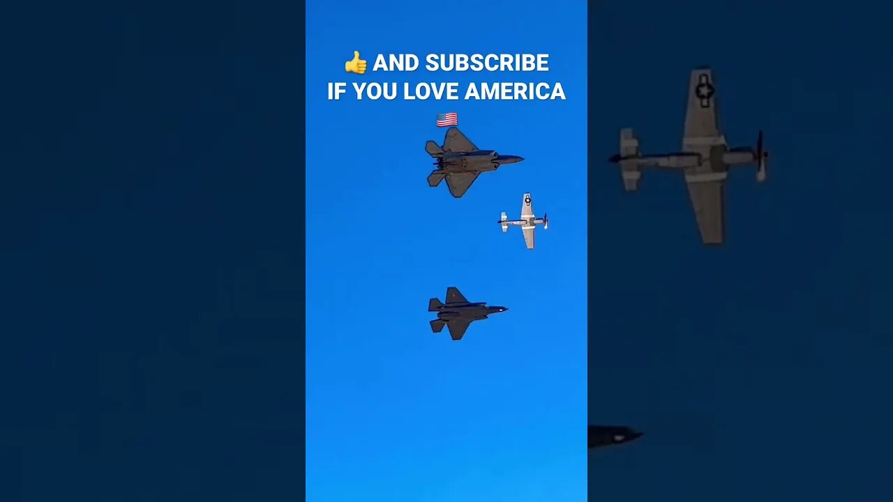 WWII P-51 MUSTANG Escorted By F-22 RAPTOR and F-35 LIGHTNING II 5th Generation Fighter Bombers! USA!