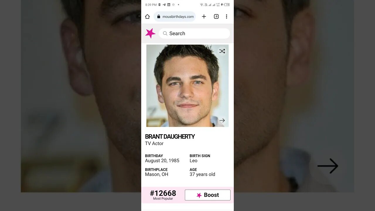 HAPPY 37 BIRTHDAY BRANT DAUGHERTY