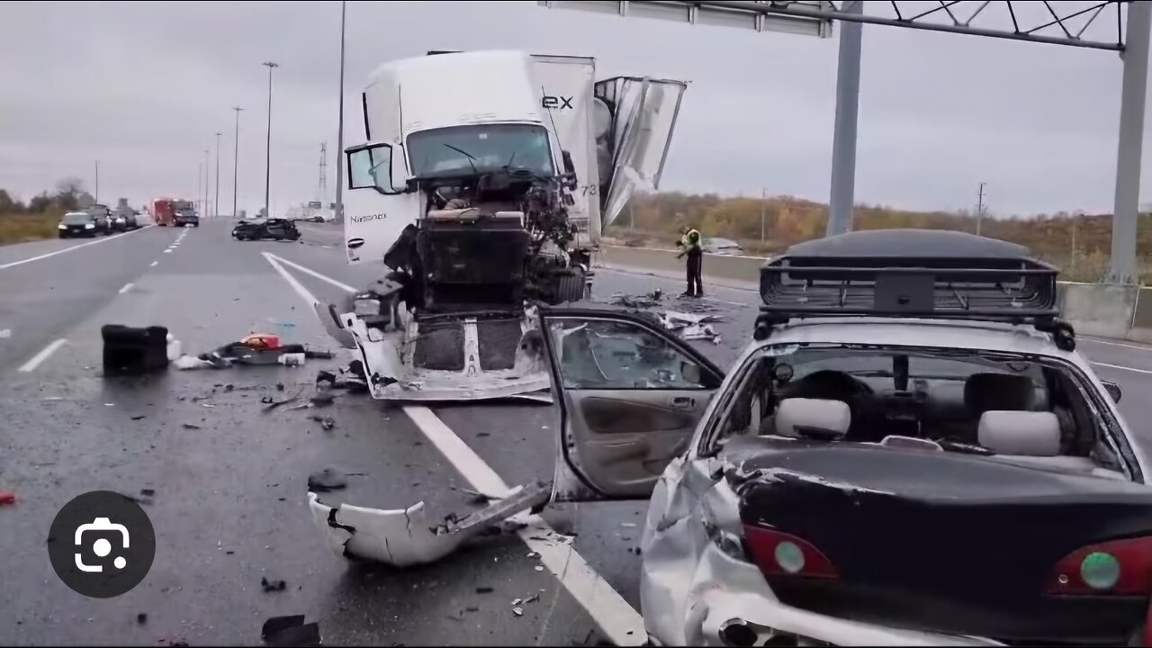 Shocking Moment: High Speed Truck Hits Car on Busy Road